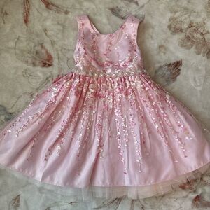 American Princess Dress with Floral Embroidery and Pearl Details - 2T